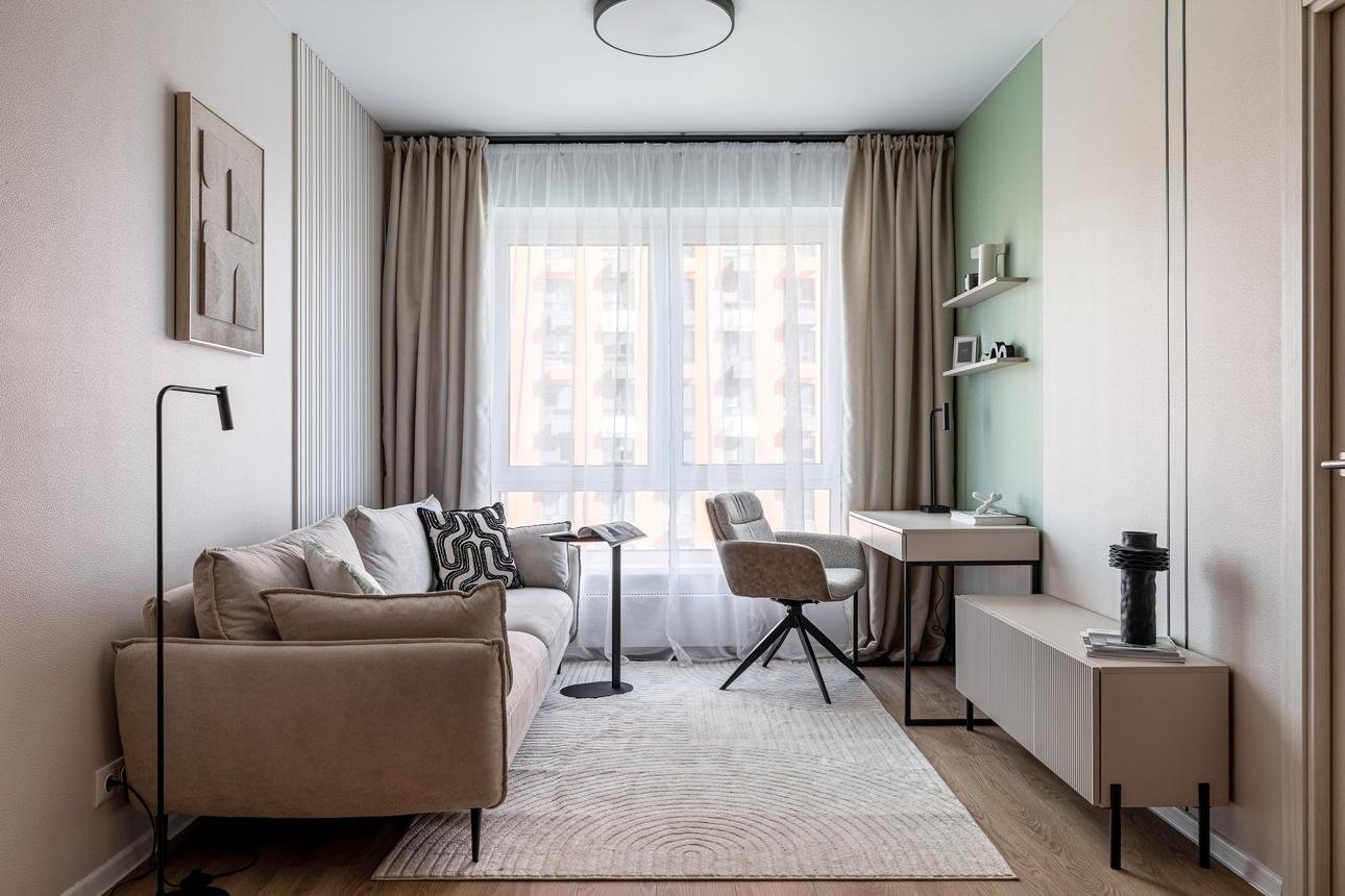 20 Apartment Living Room Ideas for a Stylish Small Space 15 Современная евродвушка 32,1 кв.м в пастельных тонах