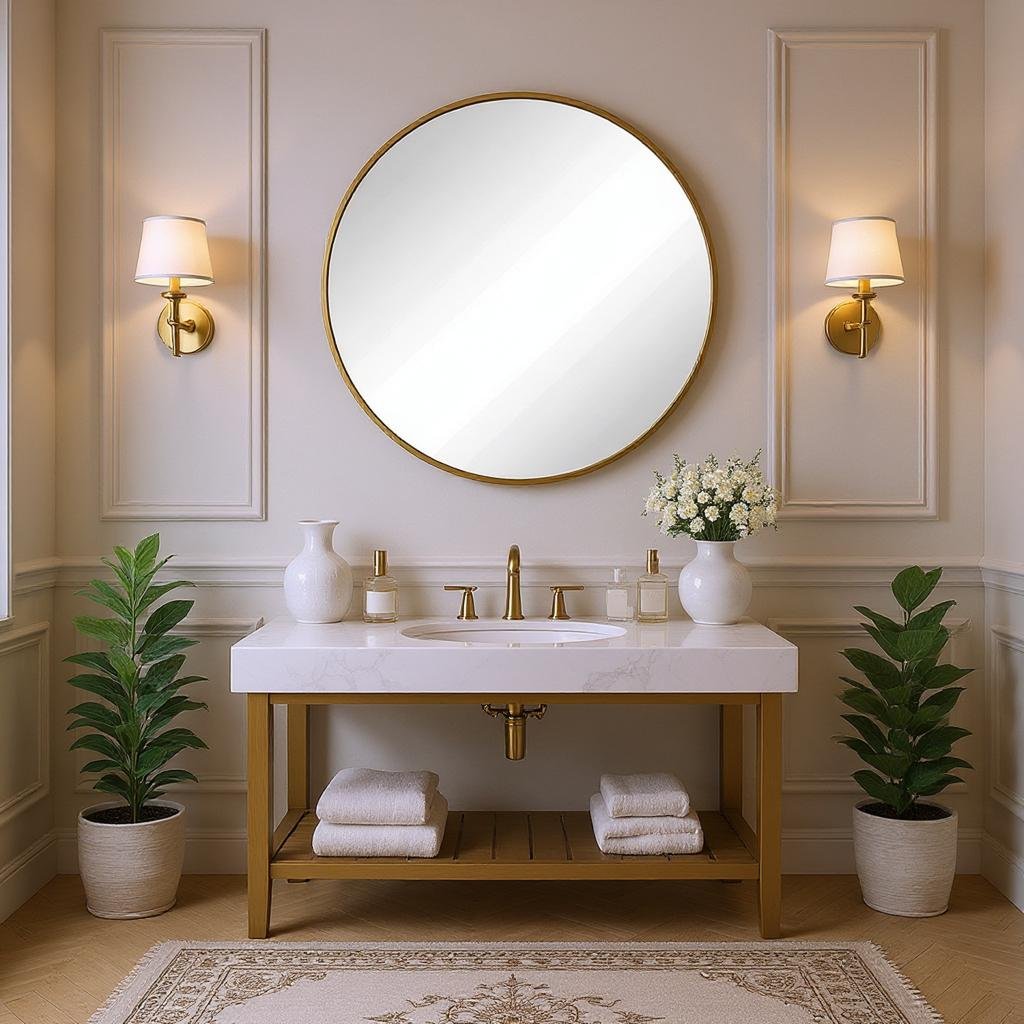 20 Bathroom Decor Ideas for a Stylish, Cozy, and Spa-Like Bathroom 5 Aurora 39" Round Wall Mirror with Gold Metal Frame – HomyCasa