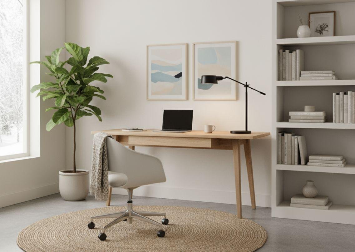 20 Home Office Ideas for a Stylish, Comfortable, and Productive Workspace 13 Compact office nook with wall mounted wooden desk and shelves