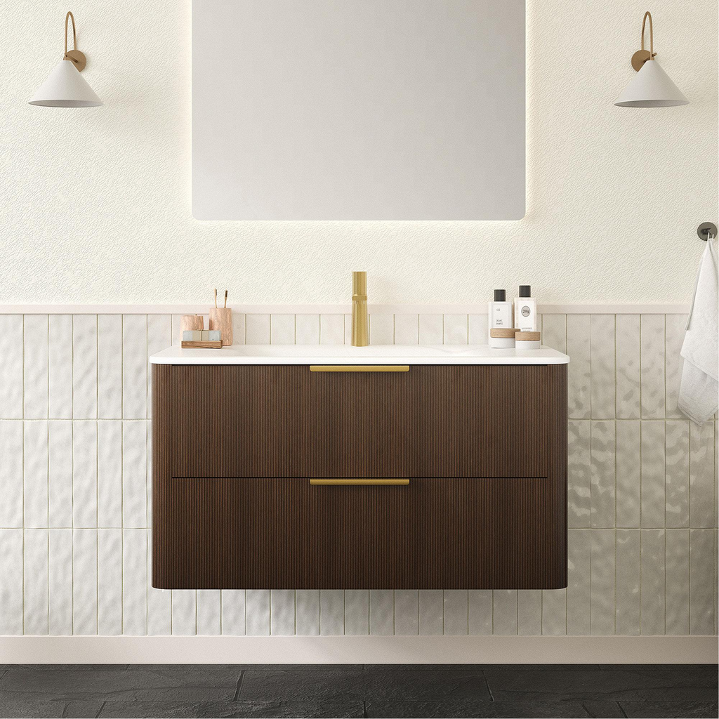 Bathroom With Dark Wood Vanities