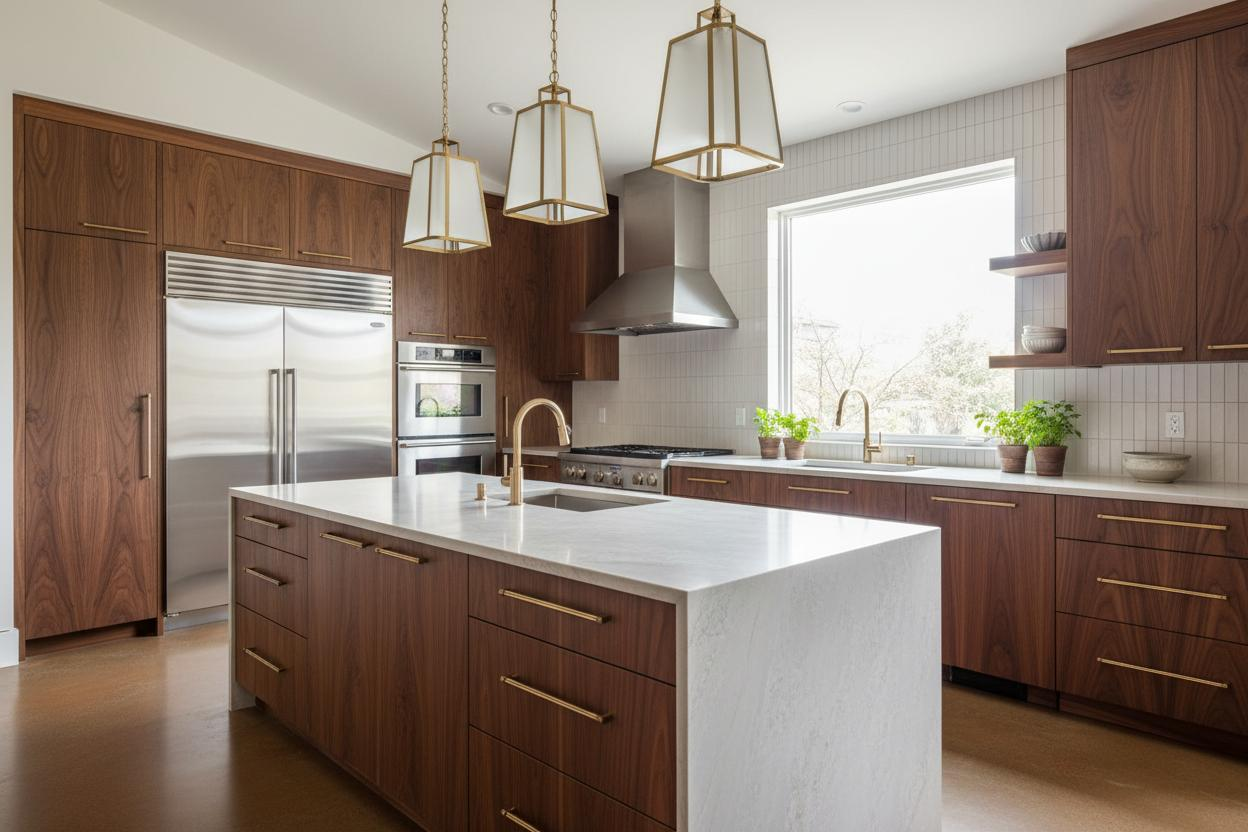 Beautiful Kitchen With Dark Wood Cabinets