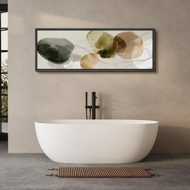 20 Bathroom Decor Ideas for a Stylish, Cozy, and Spa-Like Bathroom 16 Large Framed Canvas Wall Art Print Neutral Abstract Overlapping Shapes in Green Beige and Brown for Living Room Decoration - 60"x20" Black Frame