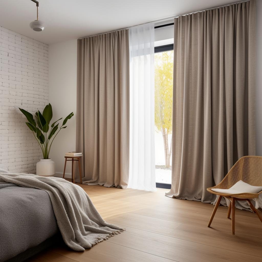 Beige Blackout Curtains for Bedroom: Pencil Pleat, Eyelet