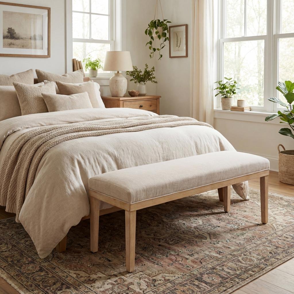 George Oliver 53" W Bedroom Bench, Polyester Upholstered End of Bench With Solid Wood Frame & Reviews | Wayfair