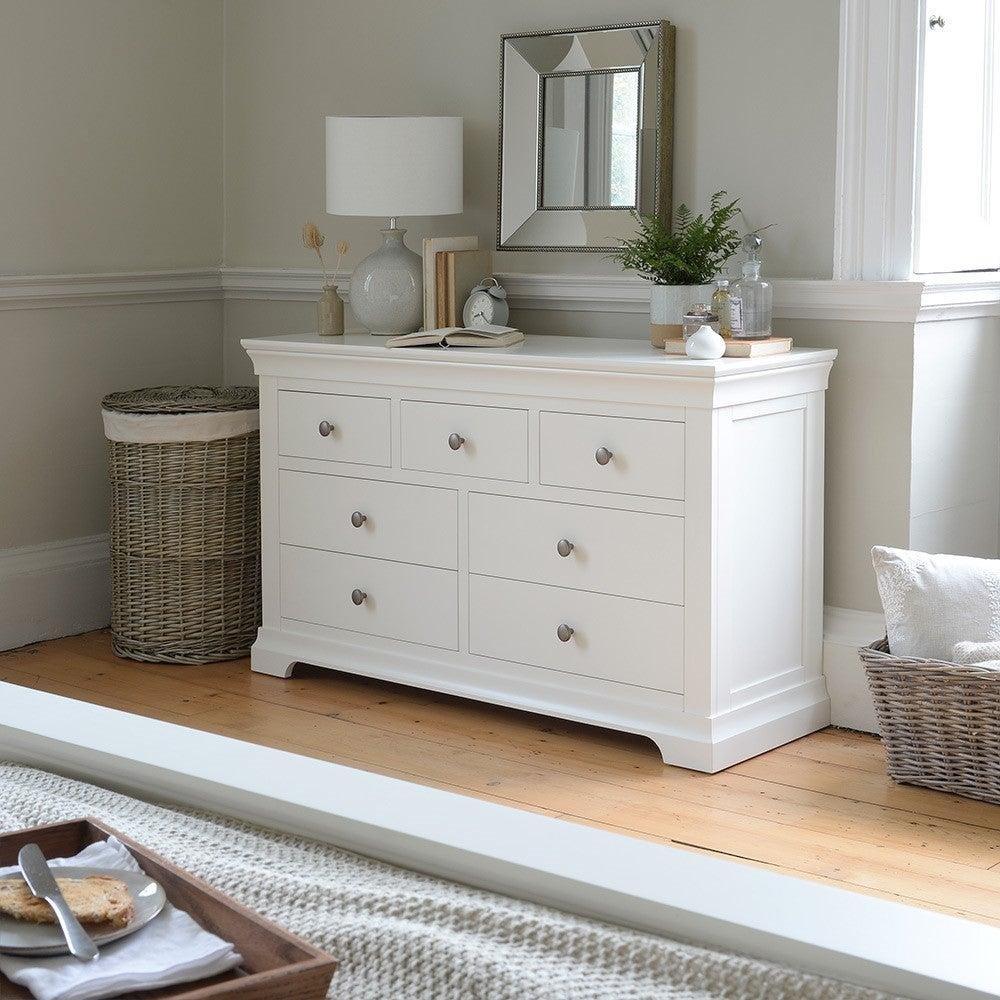 Chantilly Warm White 7 Drawer Wide Chest - The Cotswold Company