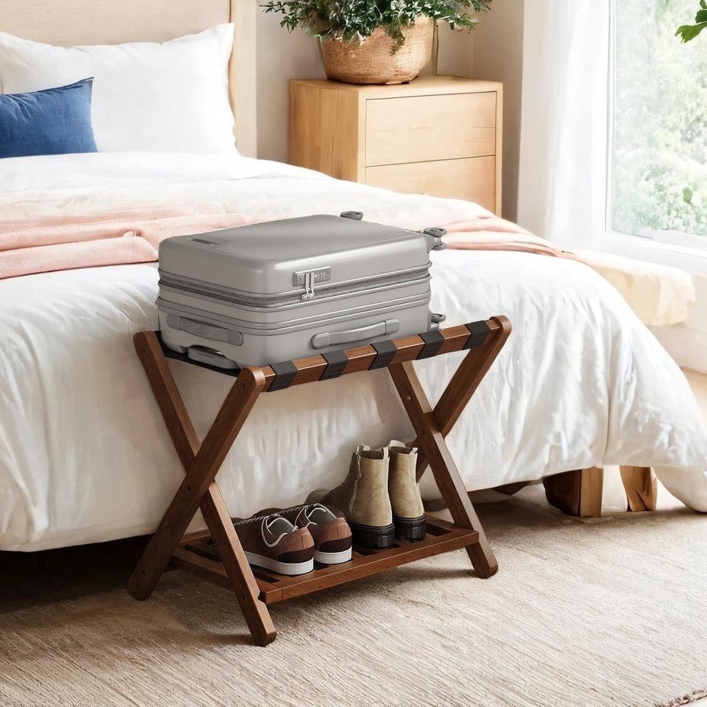 Smuxee 2 Pack Folding Luggage Stand for Hotel Guest Room, Suitcases for Bedroom, Natural - Walmart.com